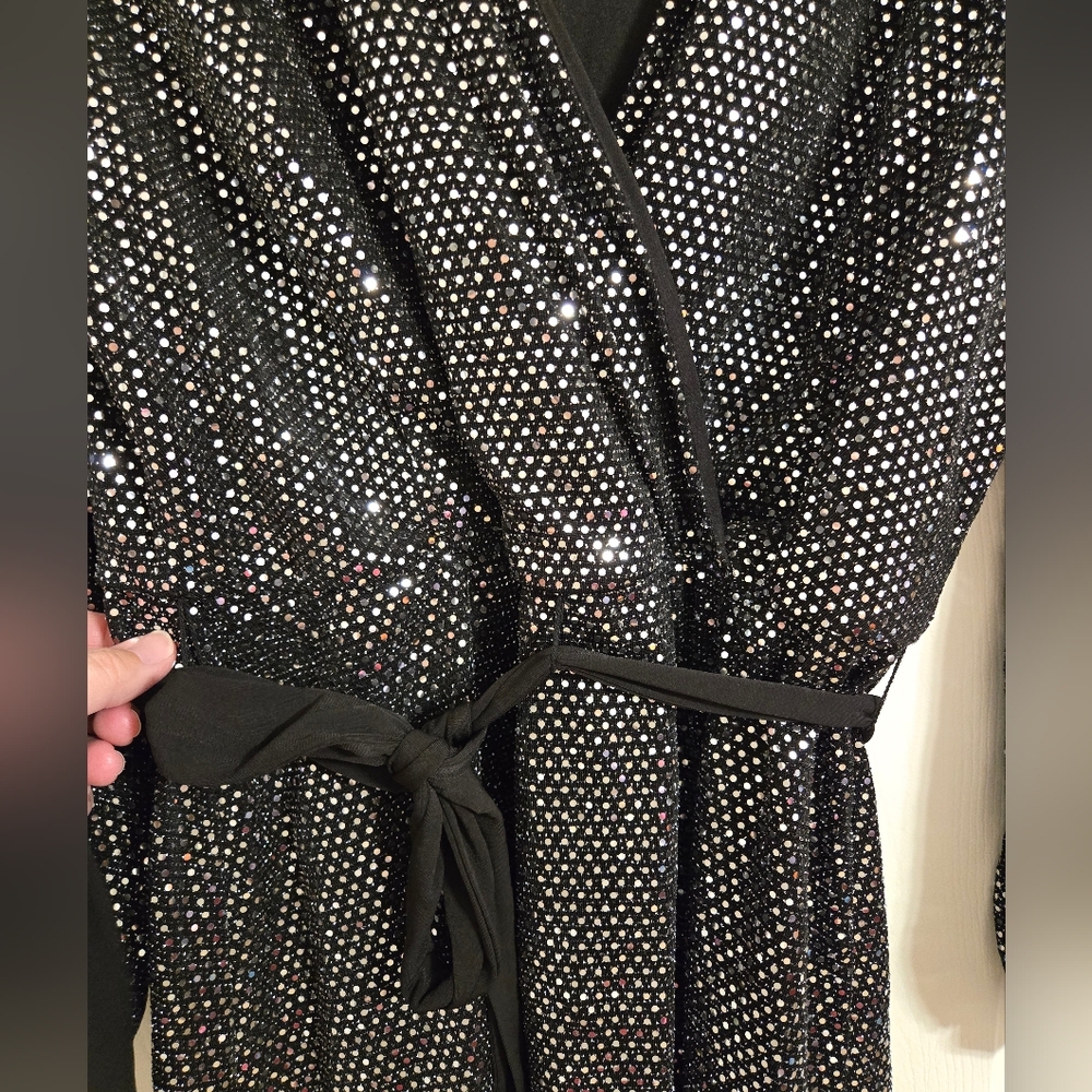 Alexa B Nites Faux Wrap Dress Black Sequin disco ball size 14W NWT - Picture 6 of 11